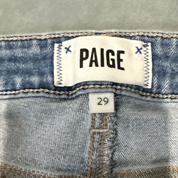 PAIGE Hoxton Slim Women's Distressed Lt Blue Cropped Frayed Jeans 29 See Details - Picture 2 of 14